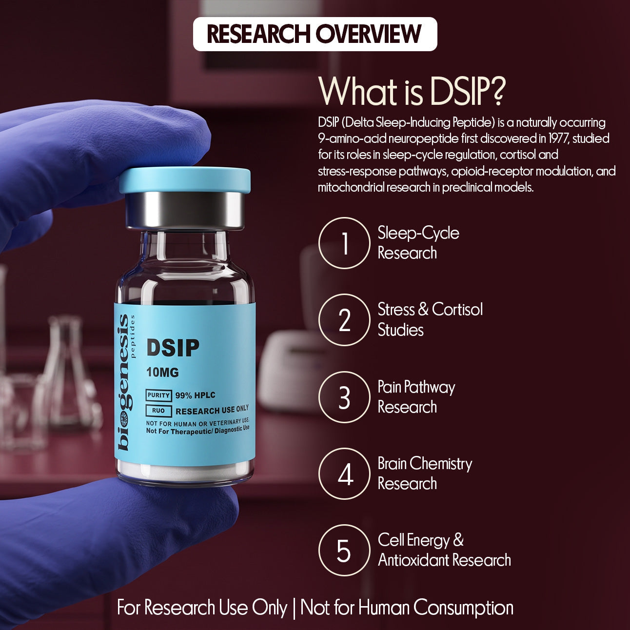 DSIP · 10mg Delta Sleep-Inducing Peptide · 9 aa Neuropeptide · Sleep & Neurological Research